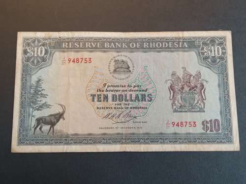 Reserve Bank of Rhodesia 15th December 1973 Ten Dollars