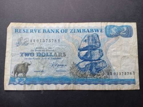 Reserve bank of Zimbabwe Two Dollars 1983