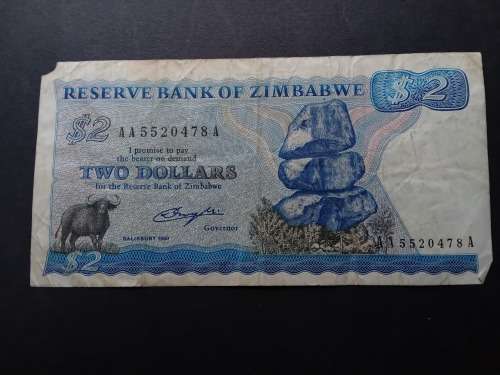 Reserve bank of Zimbabwe Two Dollars 1980