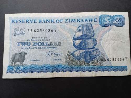 Reserve bank of Zimbabwe Two Dollars 1983
