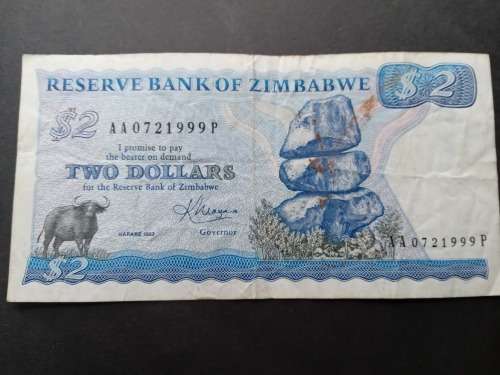 Reserve bank of Zimbabwe Two Dollars 1983