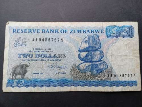 Reserve bank of Zimbabwe Two Dollars 1983