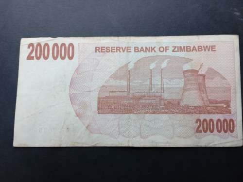 Reserve Bank of Zimbabwe Two Hundred Thousand Dollars 2008