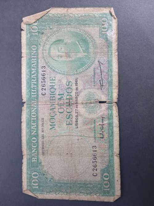 Banco Nacional Ultramarino Mocambique 100 Cem Escudos 1961