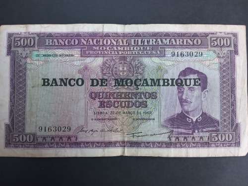 Banco Nacional Ultramarino Mocambique Provincia Portuguesa 500 Quinhentos Escudos 1967