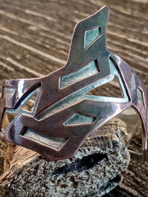 Sterling silver and copper adjustable bangle