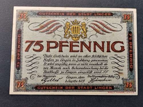War notes 75 pfennig 1921