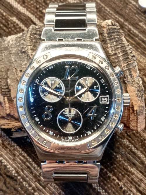 Swatch chronograph wrist watch 39mm ex crown WORKING
