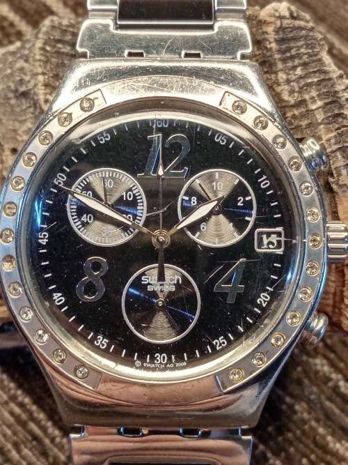 Swatch chronograph wrist watch 39mm ex crown WORKING