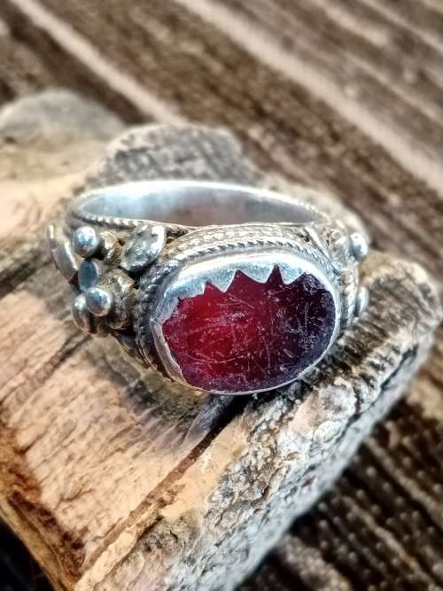 Antique Sterling silver riing with red stone 11mm by 14mm stone Size U