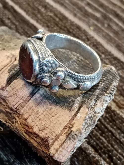 Antique Sterling silver riing with red stone 11mm by 14mm stone Size U