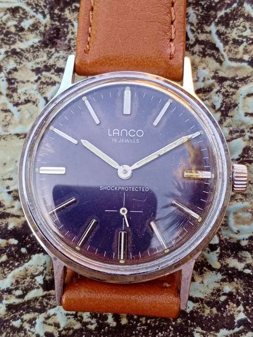 Lanco manual wind wrist watch unbelievable purple dial 33mm ex crown WORKING