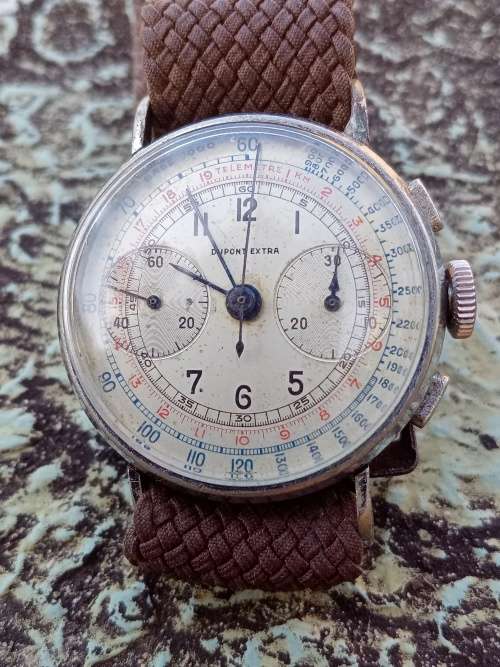Dupont Extra chronograph from early 1940`s wrist watch 33mm ex crown WORKING