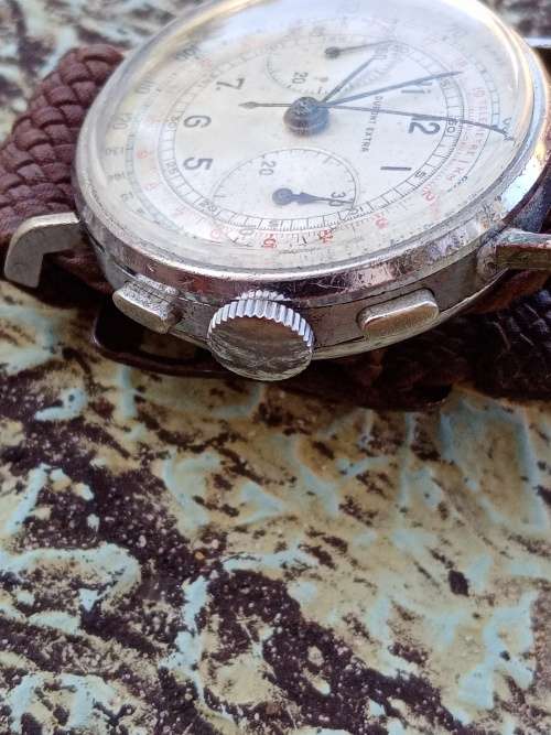 Dupont Extra chronograph from early 1940`s wrist watch 33mm ex crown WORKING