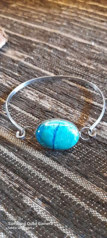 Antique sterling silver bracelet stunning big stone 18mm by 25mm 67mm diameter