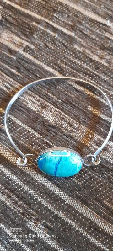Antique sterling silver bracelet stunning big stone 18mm by 25mm 67mm diameter