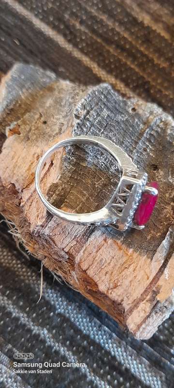 Sterling silver ladies ring with red Ruby Size M.5 No Box!