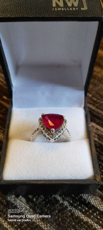 Sterling silver ladies ring with red Ruby Size M.5 No Box!
