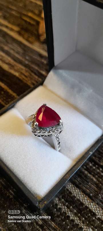 Sterling silver ladies ring with red Ruby Size M.5 No Box!