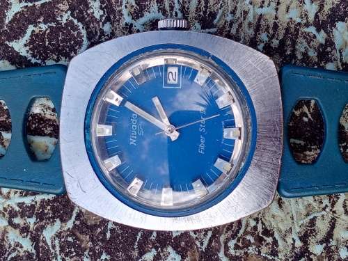 Nivada Fiber Star II manual wind rare watch 38mm ex crown WORKING WITH ORIGINAL STRAP