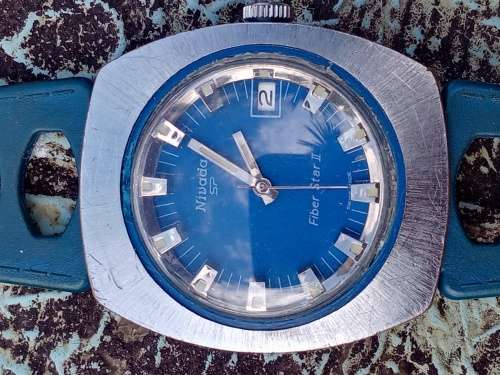 Nivada Fiber Star II manual wind rare watch 38mm ex crown WORKING WITH ORIGINAL STRAP