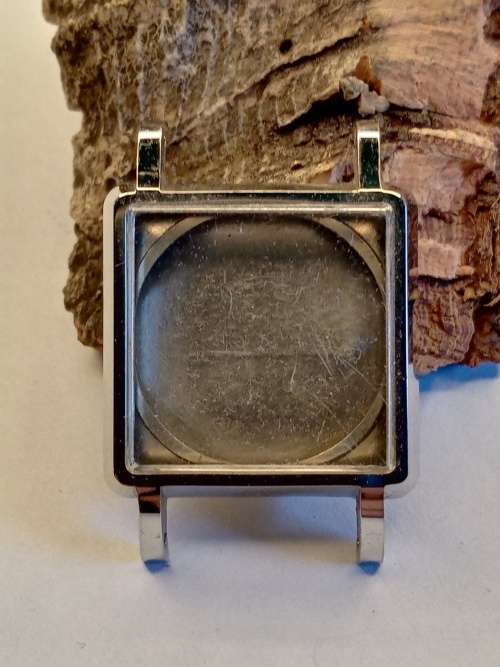 Square new old stock watch cases 23mm crystal intact