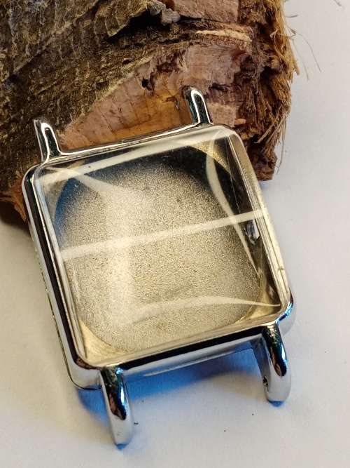 Square new old stock watch cases 27mm crystal intact
