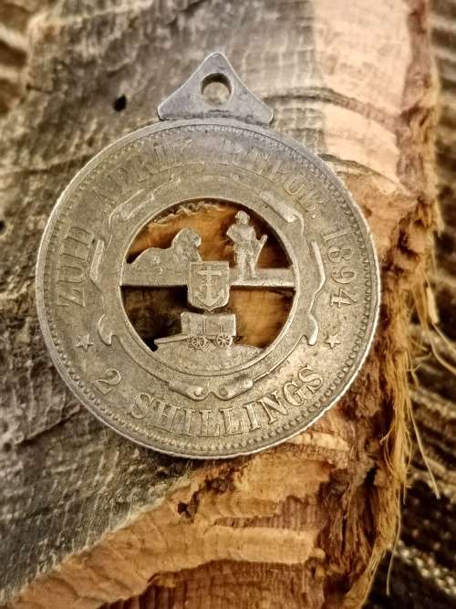 1894 ZAR 2 Shillings Prisoner of war trench art