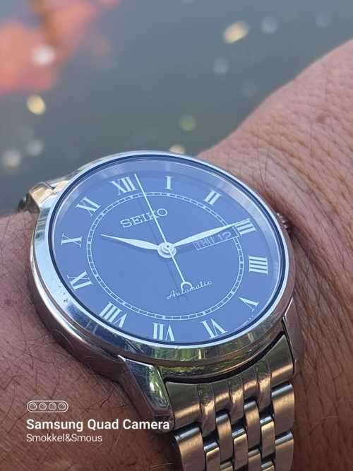 Seiko model number: 4R36 04E0 Automatic hacking and handwind 39mm ex crown