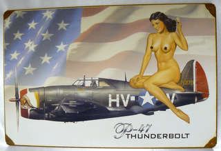 Superb Nostalgic Enameled Nose Art Metal Sign - P47 Thunderbolt