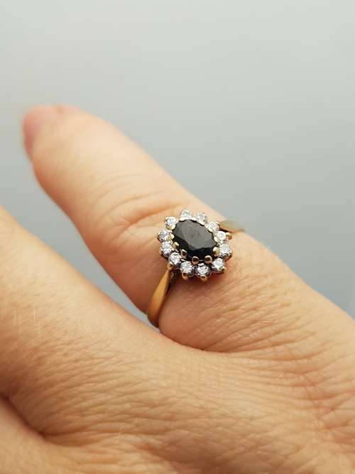 9ct Yellow Gold Genuine Sapphire & CZ Birmingham Engagement ring