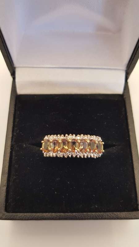 9ct Gold Yellow Topaz and Diamond ring U.K