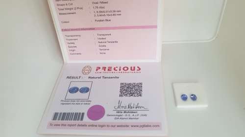 1.76ct CERTIFIED pair Tanzanites