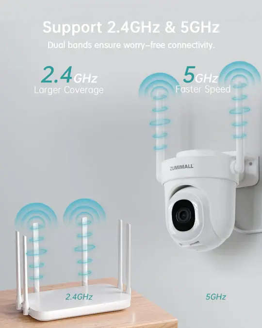 4MP PTZ Dual-Band 5G/2.4G ZUMIMALL Wired Security Camera