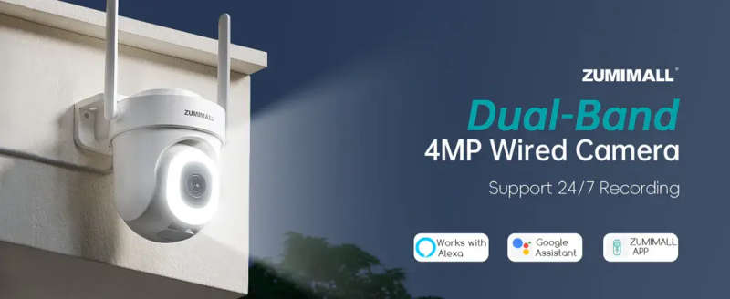 4MP PTZ Dual-Band 5G/2.4G ZUMIMALL Wired Security Camera
