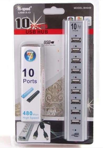 10 PORT USB HUB 2.0 High Speed with Power Adapter