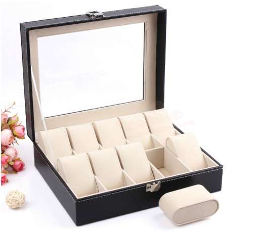 *LOCAL STOCK* New Black 10 Grid PU Watch Display Collection Case Box Jewelry Storage Organizer