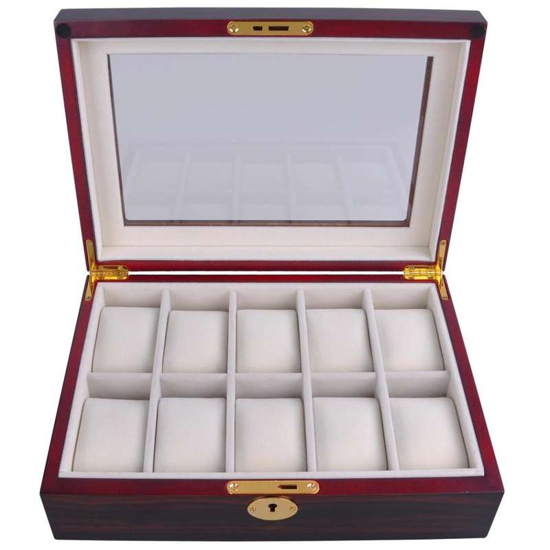 *LOCAL STOCK* Elegant Cherry Wood 10 Grid Watch Display Collection Case Jewelry Storage Organizer