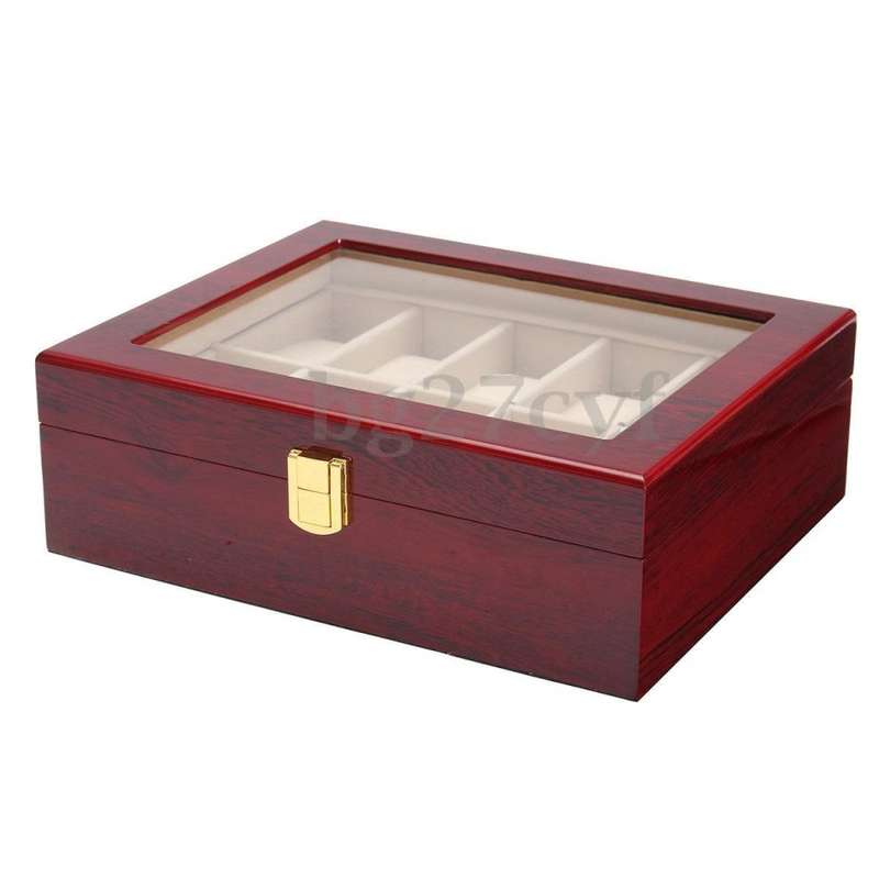 *LOCAL STOCK* Elegant Cherry Wood 10 Grid Watch Display Collection Case Jewelry Storage Organizer