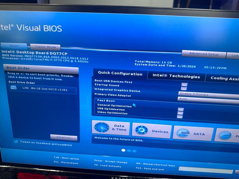 intel core i7-3770 3.40GHz with intel DQ77CP motherboard and 16GB RAM. Back Plate included