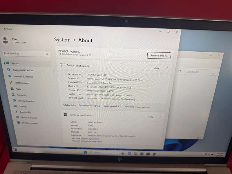HP EliteBook 850 G7 | 10th Gen Core i7-10510U | 8GB RAM | 256GB SSD | 15.6` Full HD | Win11 Pro