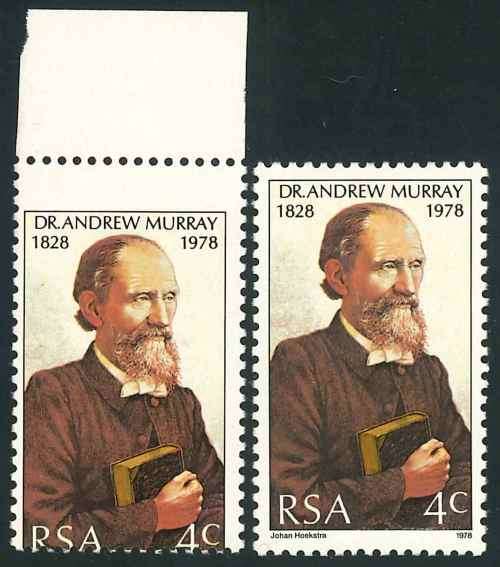 South Africa 1978 "Andrew Murray" 4c top marginal stamp with stunning Variety (**)