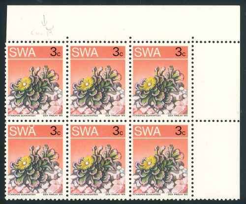 SWA 1973 Succulents Definitive 3c Corner Block of stamps with Variety (**)
