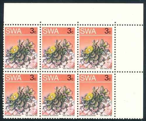 SWA 1973 Succulents Definitive 3c Corner Block of stamps with Variety (**)
