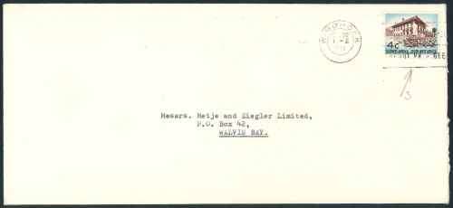 SWA 1972 Cover from Windhoek affixed with 4c stamp with Variety (SACC 217a)