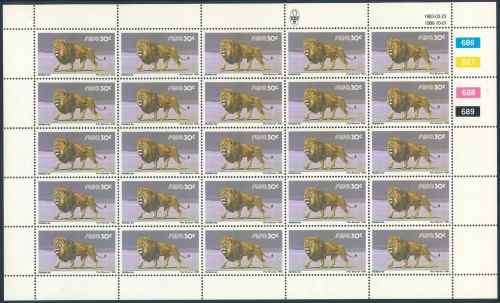 SWA 1983 Wildlife Definitive Reprint 30c Sheet of Lion stamps (**)