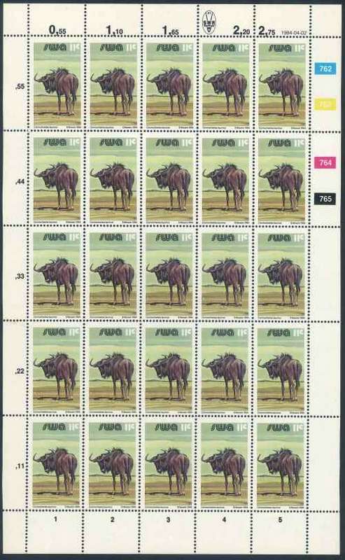 SWA 1984 Wildlife Definitive Additional Value 11c Sheet of Wildebeest stamps (**)