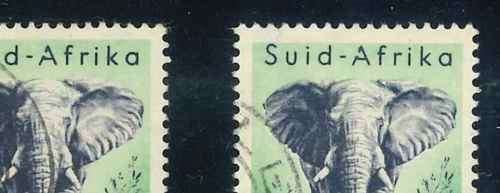 South Africa 1954 Animal Definitive used 4d "Elephant" stamps with Variety x (5)