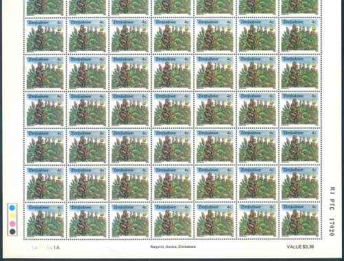 Zimbabwe 1995 "Culture Definitive" Sheet of (84) x 4c stamps (Cylinder 1A) (**)