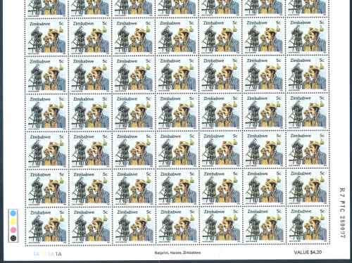 Zimbabwe 1995 "Culture Definitive" Sheet of (84) x 5c stamps (Cylinder 1A) (**)